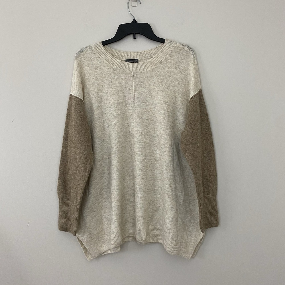Vince‎ Camuto Womens 1X Colorblock Tunic Sweater Long Sleeve Malted Taupe Knit